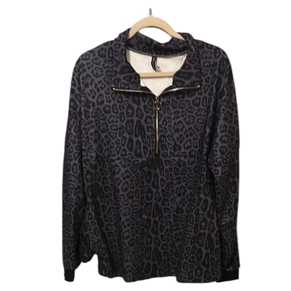 Leopard Print Quarter-Zip Pullover